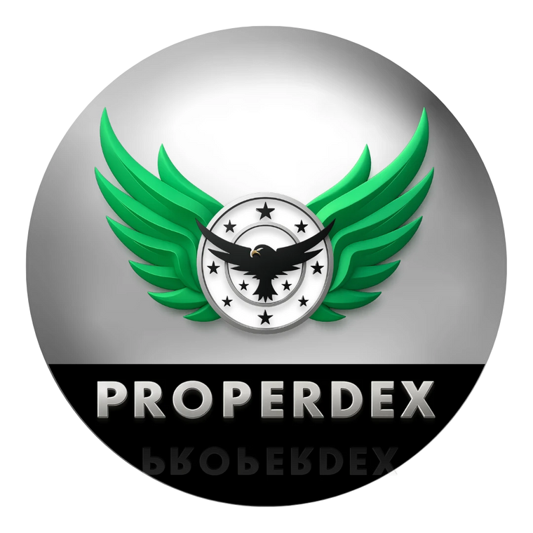 Properdex official logo featuring green wings and eagle emblem, symbolizing purity and strength.